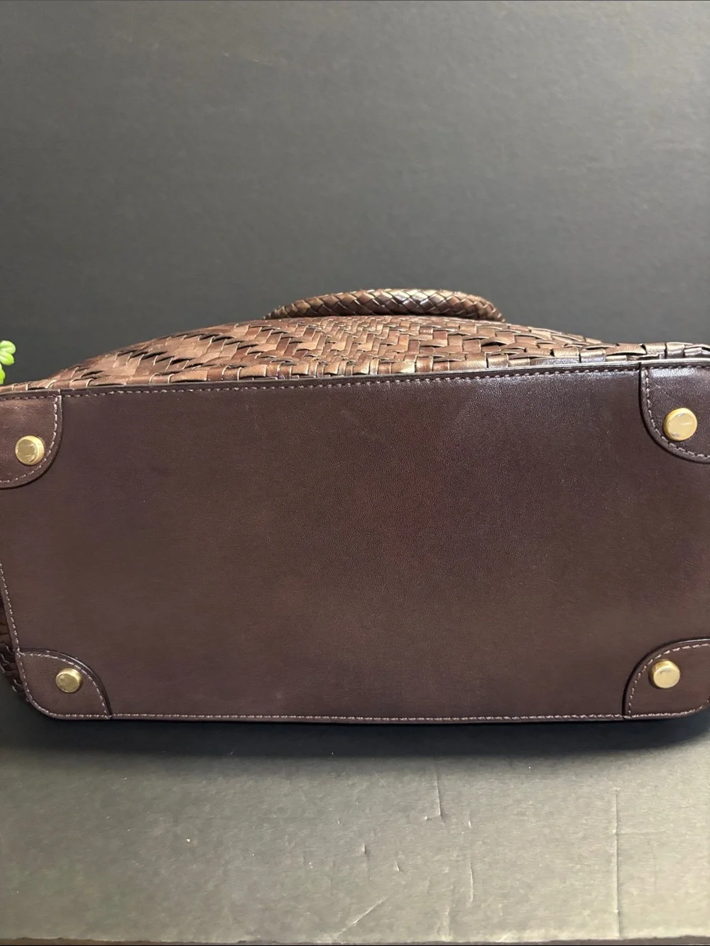 Cole Haan -Woven Leather Tote — Chocolate Brown with Gold Hardware